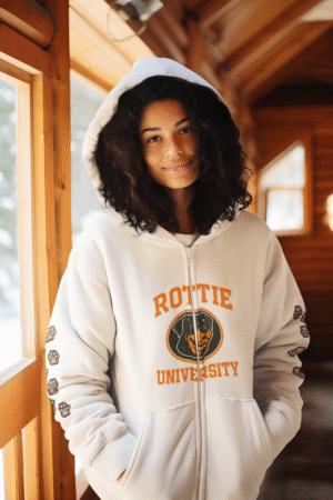 rottie university zip hoodie — warm, comfy & stylish
