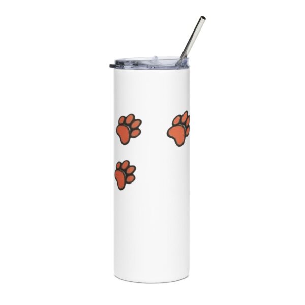 20oz Stainless Tumbler with Orange Paw Print Pattern — Insulated Pet Lover Travel Cup