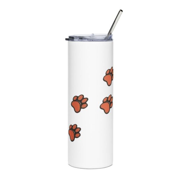 20oz Stainless Tumbler with Orange Paw Print Pattern — Insulated Pet Lover Travel Cup
