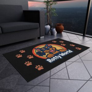 Rotty World Doormat - Outdoor Rug with Happy Rottweiler & Paw Prints