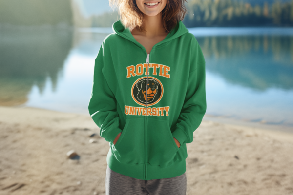 Rottie University™ Rottweiler Mascot Zip Hoodie NP — Full‑Zip Jacket