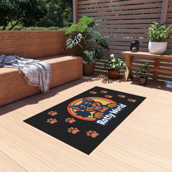 Rotty World Doormat - Outdoor Rug with Happy Rottweiler & Paw Prints