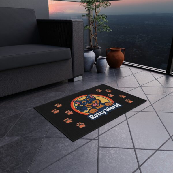 Rotty World Doormat - Outdoor Rug with Happy Rottweiler & Paw Prints