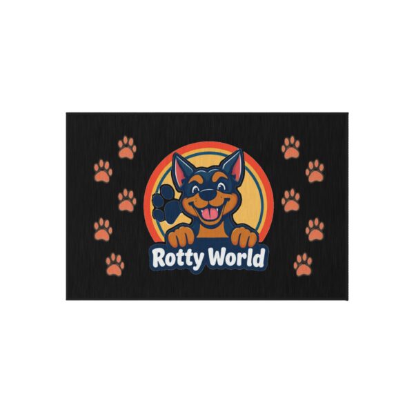Rotty World Doormat - Outdoor Rug with Happy Rottweiler & Paw Prints