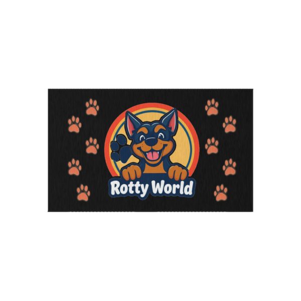 Rotty World Doormat - Outdoor Rug with Happy Rottweiler & Paw Prints