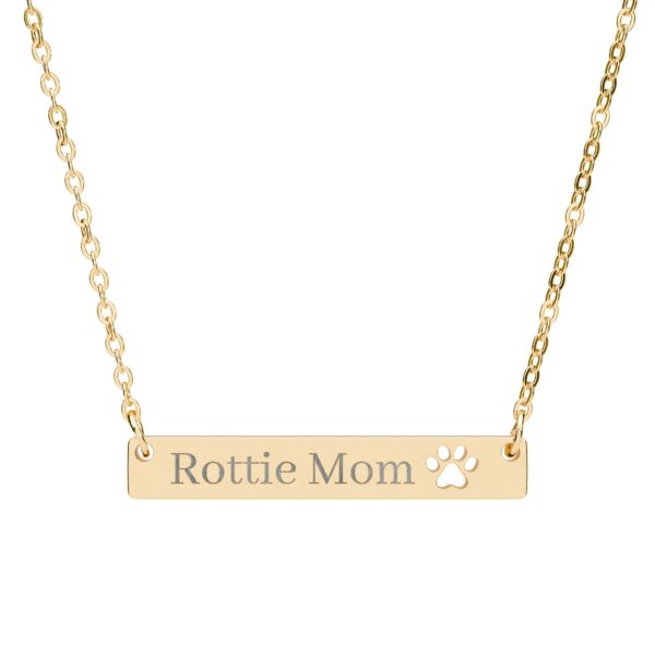 Rottie Mom With Cutout Paw Bar Necklace