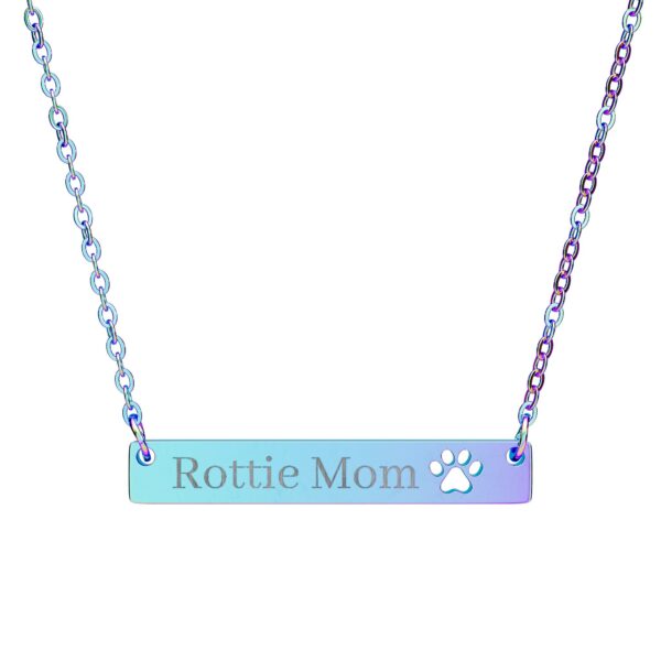Rottie Mom With Cutout Paw Bar Necklace