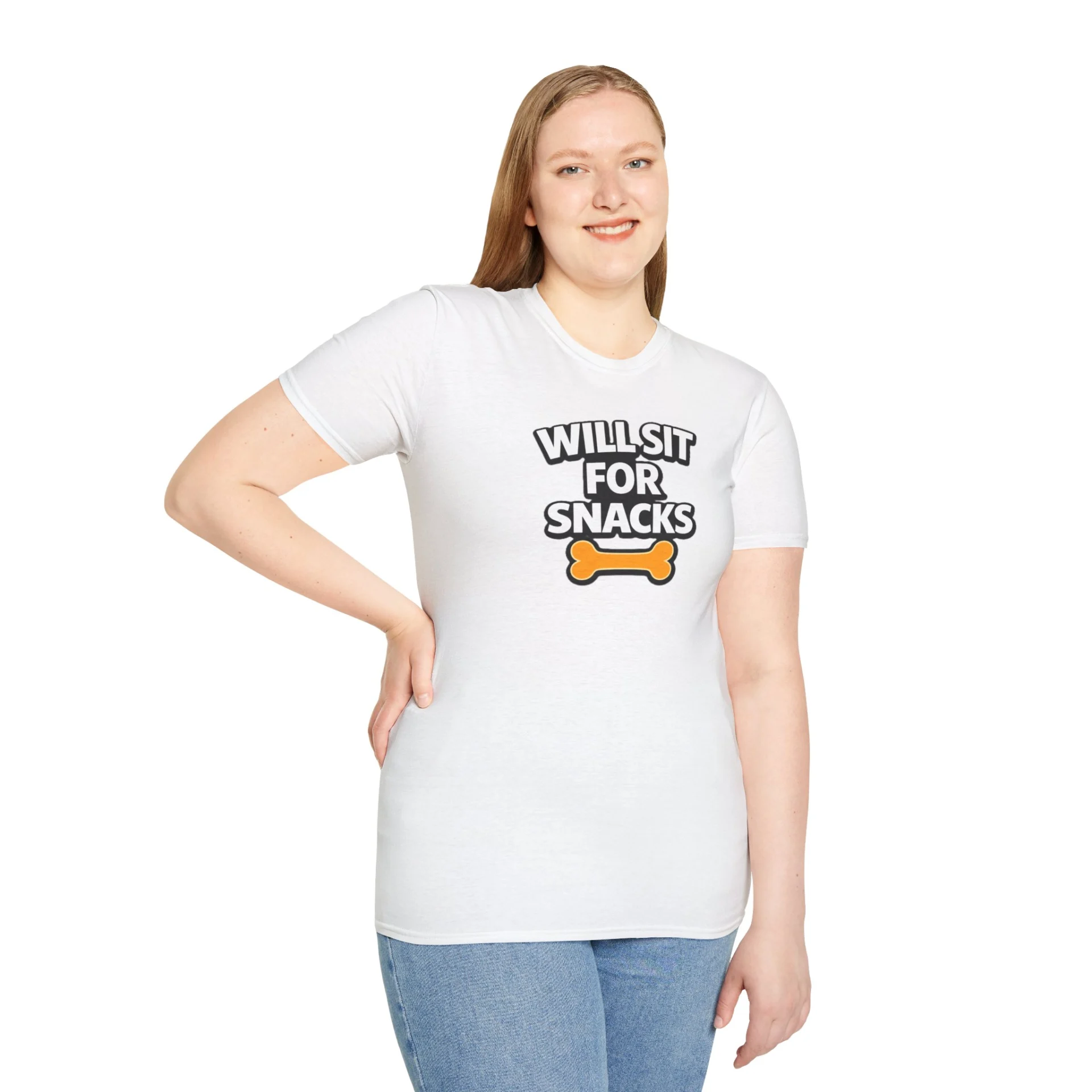 Will Sit For Snacks T-Shirt — Funny Dog Lover Tee with Bone Graphic
