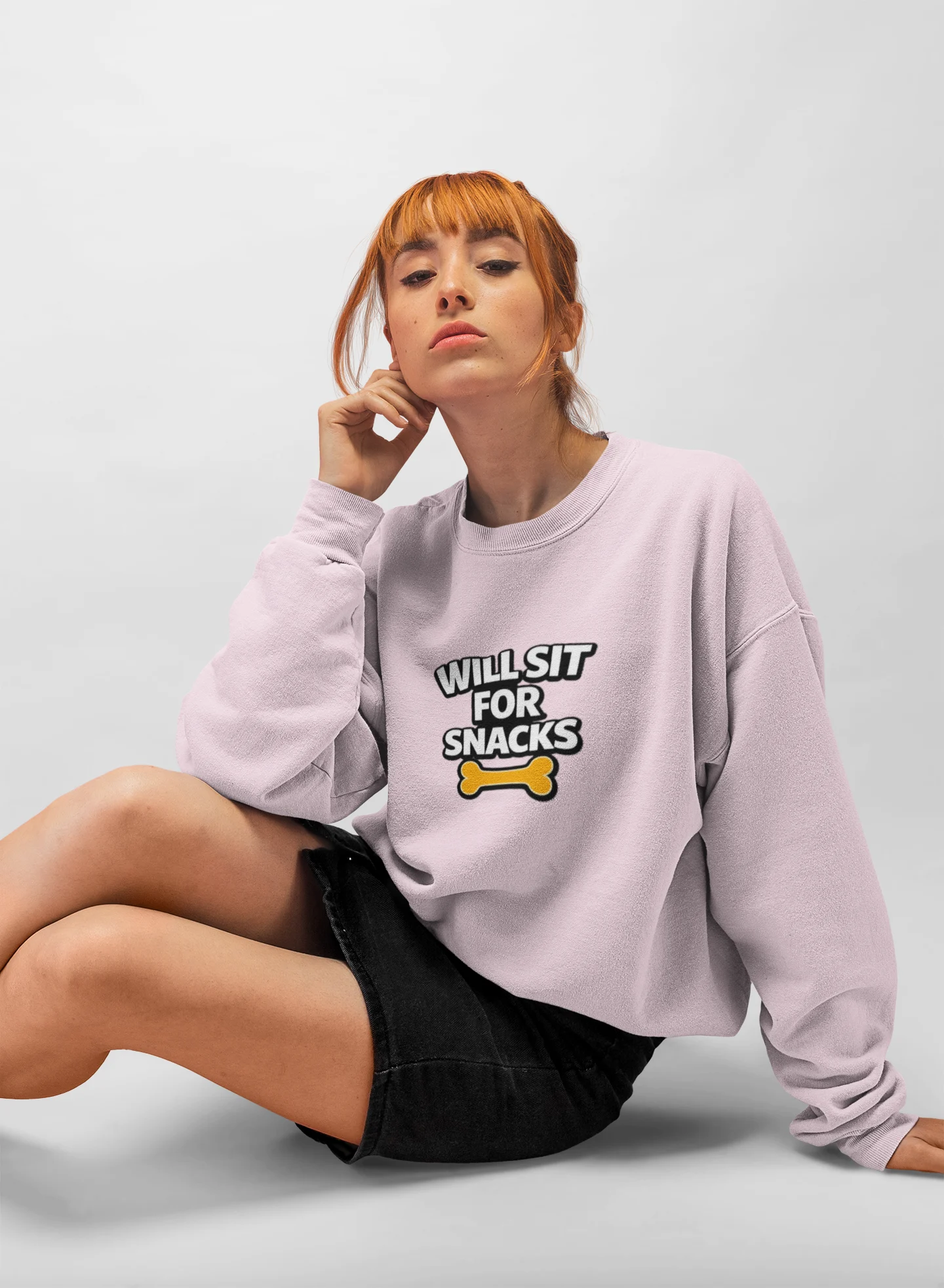 Will Sit for Snacks Funny Dog Bone Crewneck