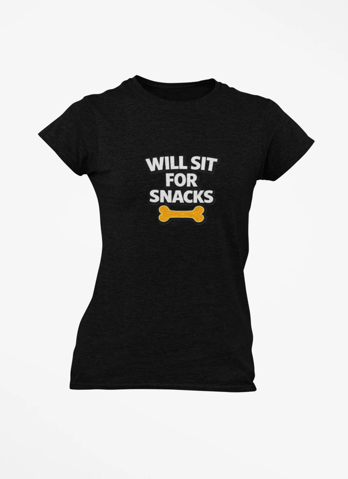 Will Sit For Snacks T-Shirt — Funny Dog Lover Tee with Bone Graphic